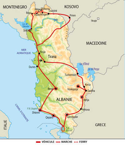 Itinéraire de l'autotour du nord au sud