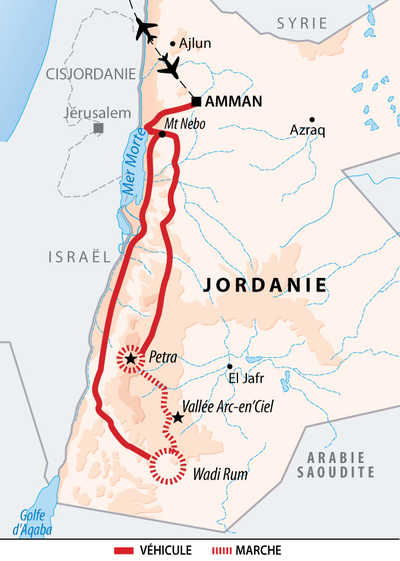 Itinéraire du trek en Jordanie de Wadi Rum à Pétra
