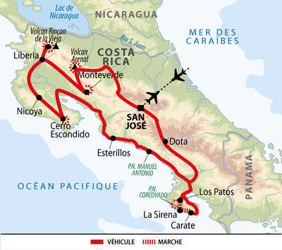 itinéraire d'un voyage au Costa Rica
