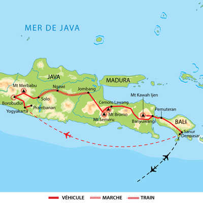 Itinéraires des randonnées volcaniques à Java