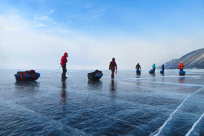 Avec les Pulka sur le lac Baikal - © Sevaux Maud Expédition avec pulka sur le lac Baikal en Sibérie