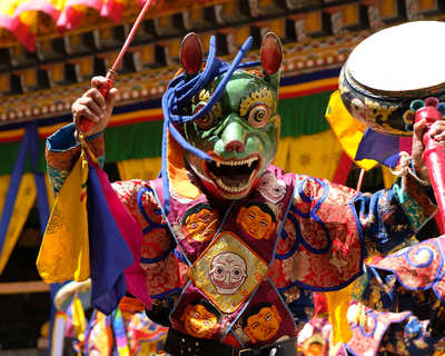 Festival de danse des masques du Bhoutan, à Tsechu à Paro Dzong monastère de Rinpung Dzong