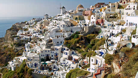 Santorin, vue sur maison blanche d'Oia