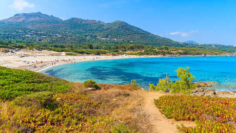 Vue sur la magnifique plage de Saleccia avec ses eaux translucides, Saint Florent, Haute Corse