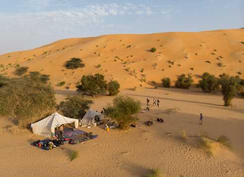 Campement dans le désert du Sahara en Mauritanie