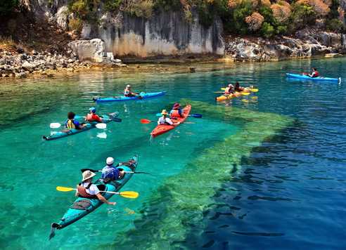 Groupe de kayakistes sur la côte lycienne en Turquie