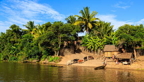 Village au bord de l'eau à Madagascar