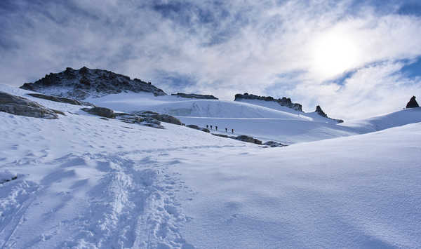 Alpinistes en route vers le sommet du Grand Paradis