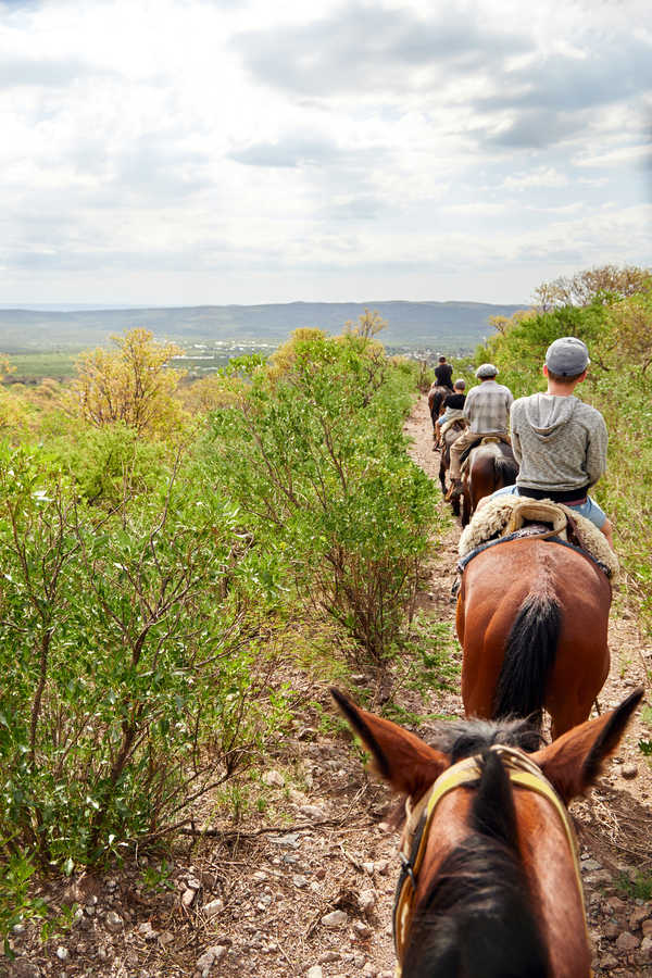 Famille à cheval dans les collines argentines