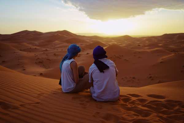 Soleil couchant dans les dunes, Maroc