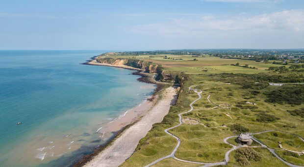 vue aérienne des plages du débarquement en Normandie, France