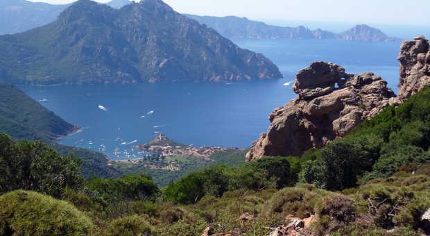 vue aérienne du Golfe de Porto Baie en Corse