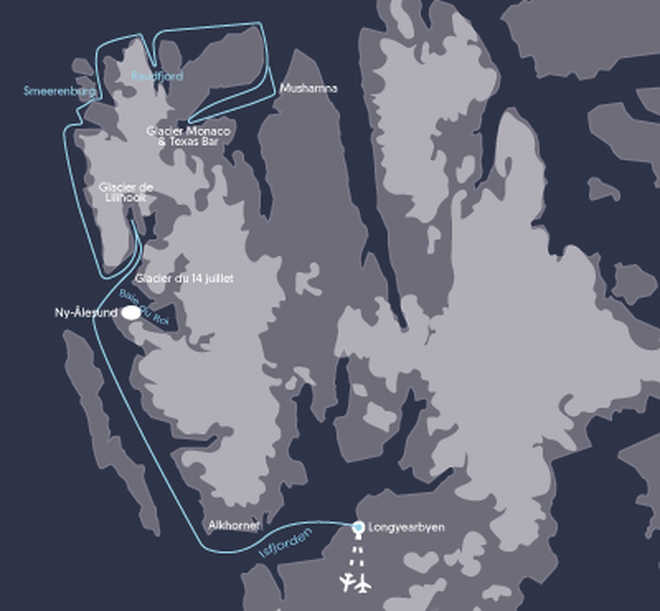 Carte de la croisière en voilier au Spitzberg CSVOIL8