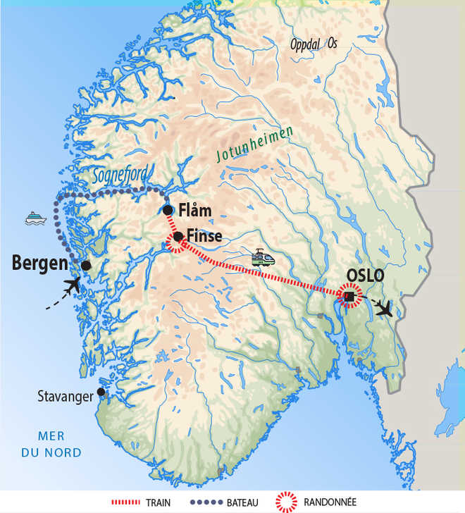 Carte de voyage dans le Sud de la Norvège