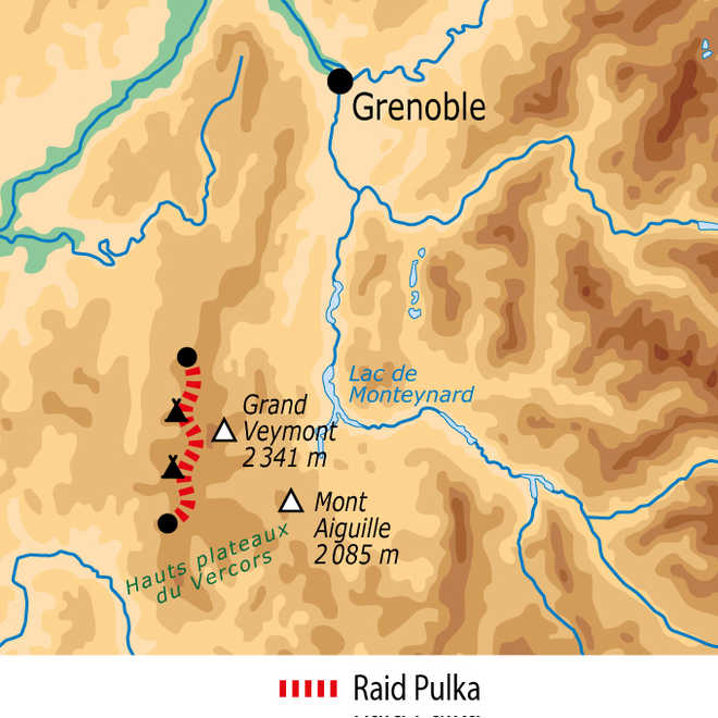 Carte du raid hivernal dans le Vercors © 66 Nord Carte du raid hivernal dans le Vercors