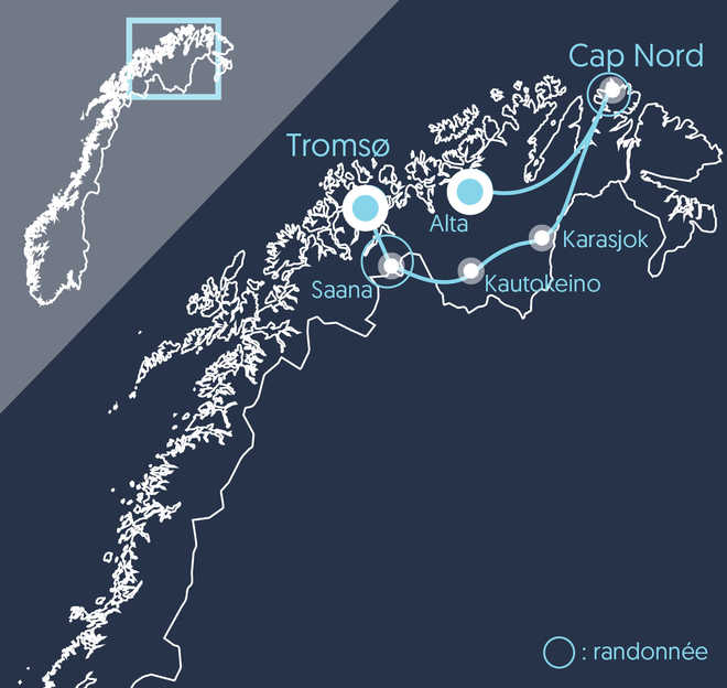 Carte du voyage en Norvège du Nord