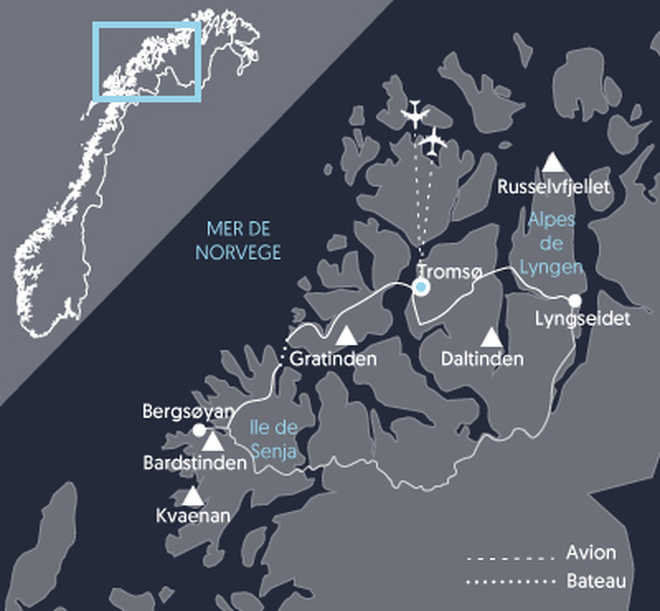 Carte itinéraire voyage en ski Norvège
