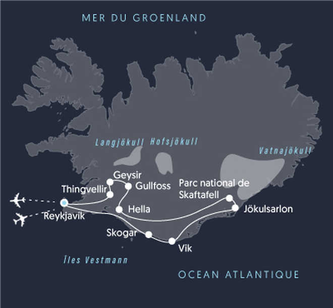 itinéaire de voyage dans le Sud de l'Islande