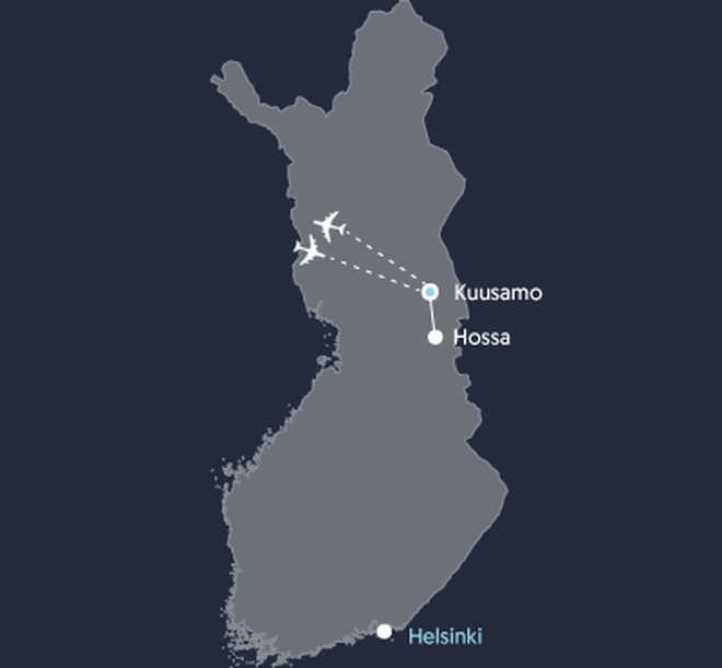 Itinéraire carte de voyage en Finlande