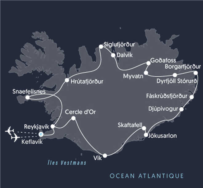 Itinéraire de voyage tour de l'islande