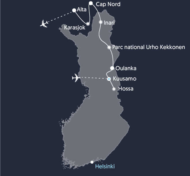 Itinéraire de voyage traversée Finlande Norvège
