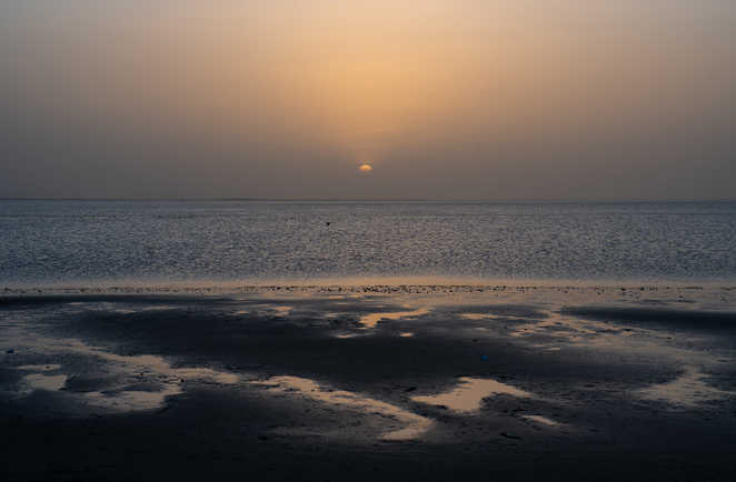 coucher de soleil dans le parc national du banc d’Arguin en Mauritanie