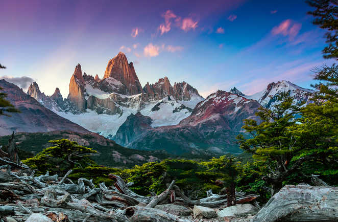 Massif du Fitz Roy en Patagonie au coucher du soleil