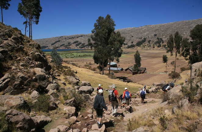 Randonnée , péninsule de Ccotos, Lac Titicaca, Pérou