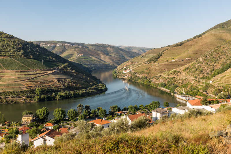 Vue sur le fleuve Douro depuis les champs de Pinhão au Portugal